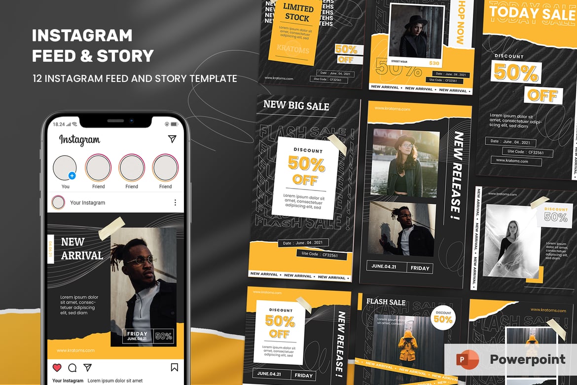 Template PowerPoint Instagram Feeds & Stories yang Kreatif dan Modern