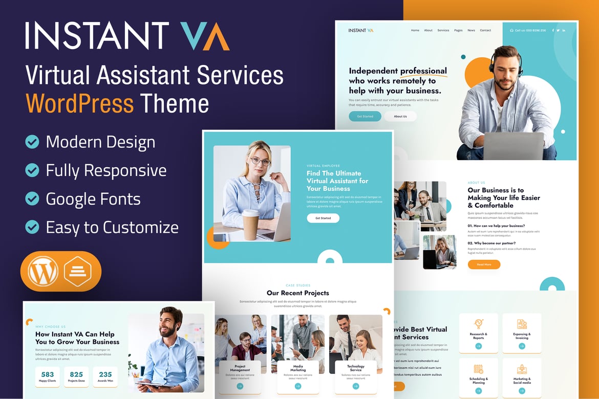 Instant VA | Tema WordPress Asisten Virtual Terbaik