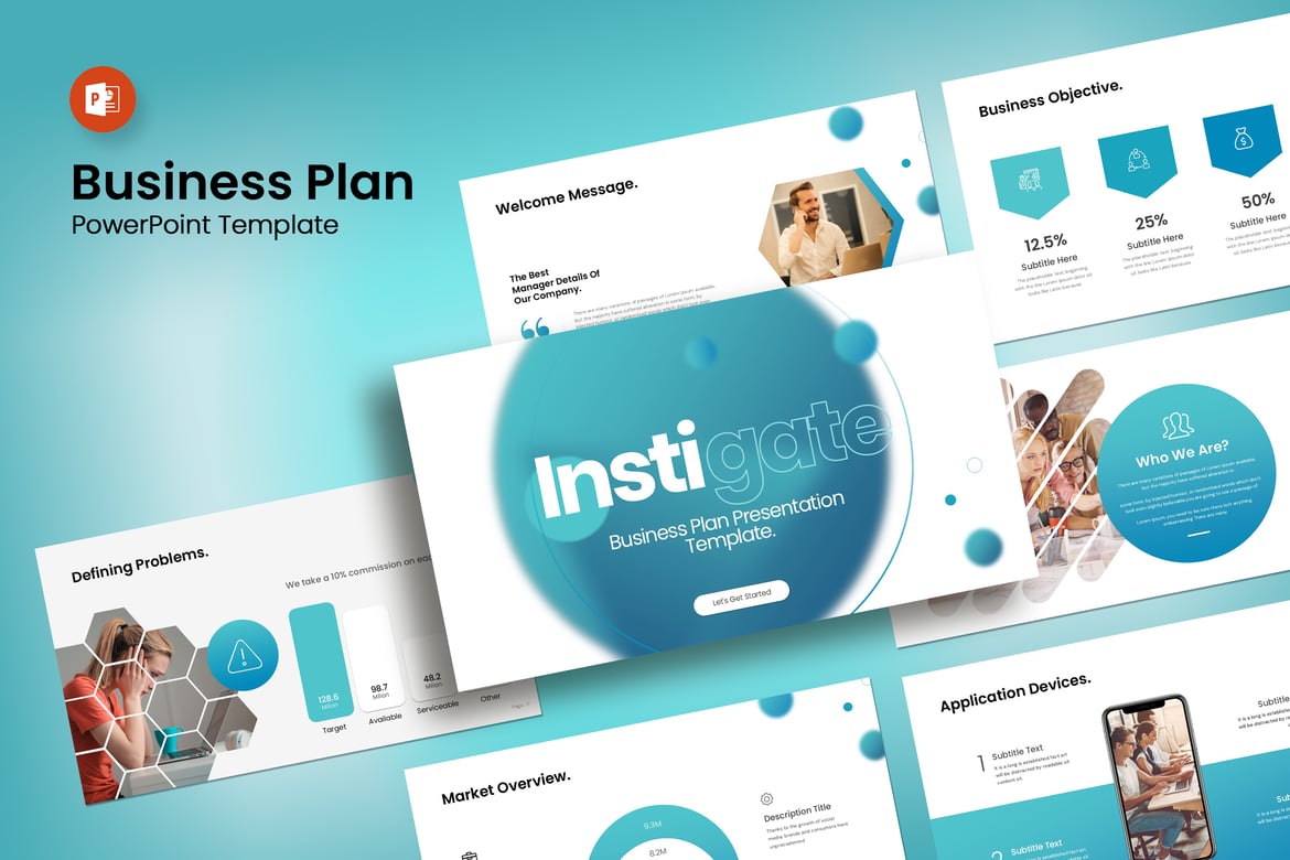 Template PowerPoint Rencana Bisnis Instigate yang Menarik dan Profesional
