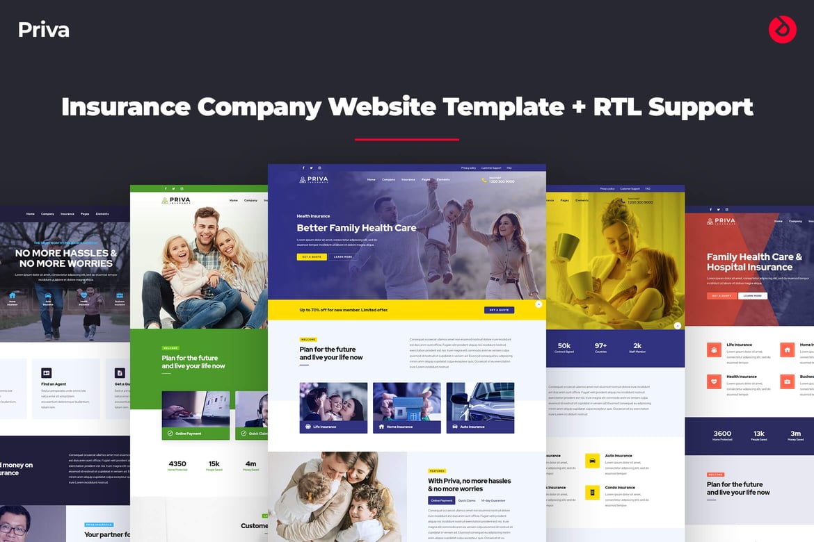 Template Website Perusahaan Asuransi Priva - Responsif dan Bergaya Modern