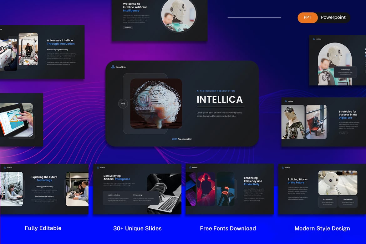 Intellica - Template Presentasi PowerPoint Berbasis Kecerdasan Buatan