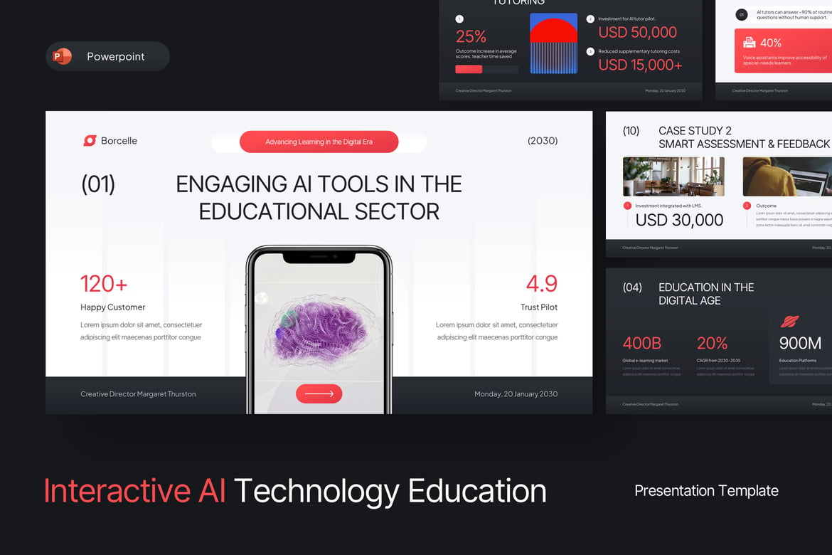 Template PowerPoint Interaktif untuk Pendidikan Teknologi AI