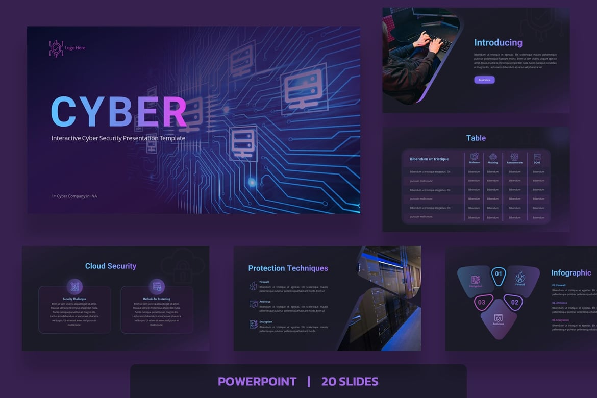 Template PowerPoint Keamanan Siber Interaktif yang Menarik