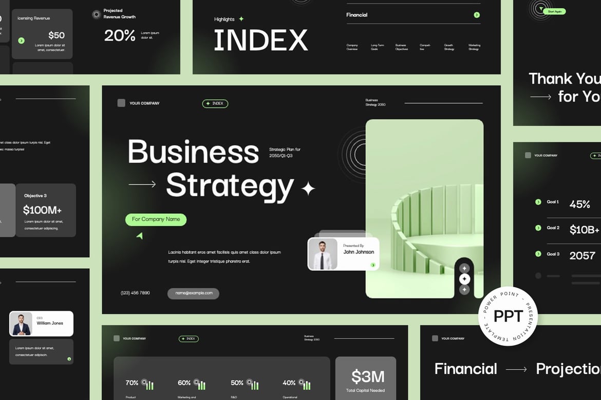 Template Powerpoint Strategi Bisnis Gelap Interaktif