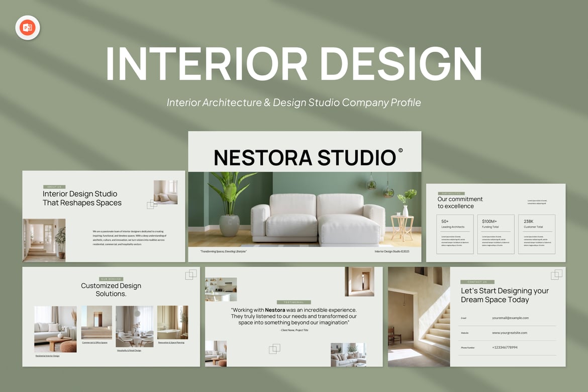 Template Presentasi PowerPoint Profil Arsitektur Interior yang Menarik