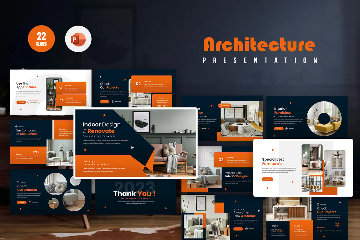 Template Presentasi PowerPoint Arsitektur Interior yang Menarik