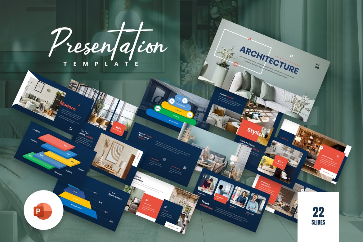Template Presentasi PowerPoint Arsitektur Interior yang Menarik