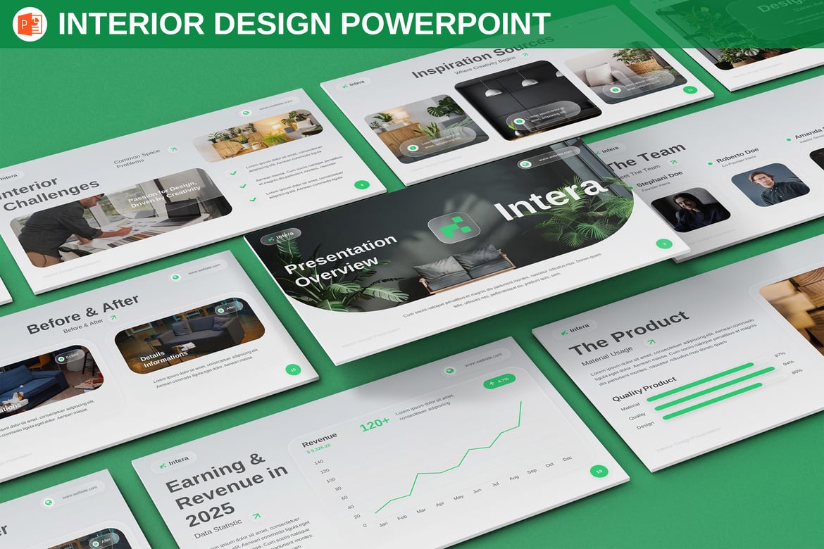 Template Presentasi PowerPoint Glassmorphism untuk Desain Interior yang Elegan