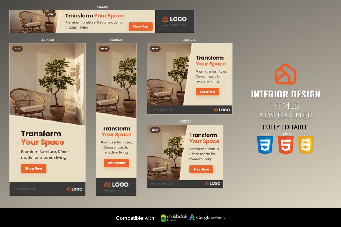Template Iklan Banner HTML5 untuk Desain Interior yang Menarik
