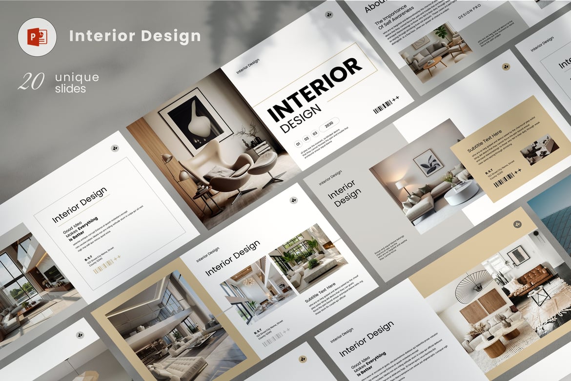 Template Presentasi PowerPoint Desain Interior yang Profesional dan Menarik