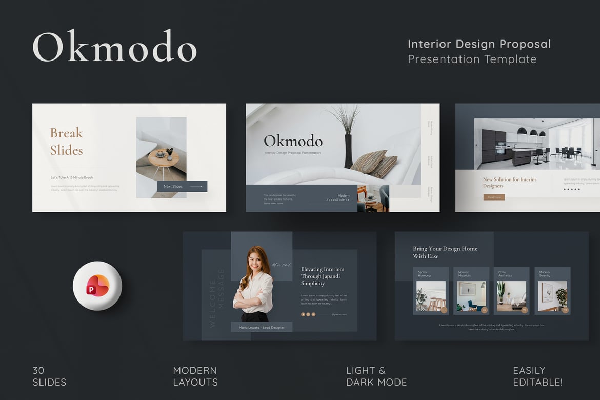 Template PowerPoint Presentasi Desain Interior yang Elegan