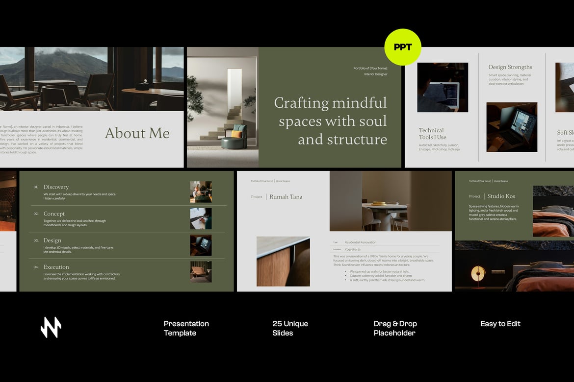 Template PowerPoint Portofolio Desainer Interior yang Menarik dan Profesional
