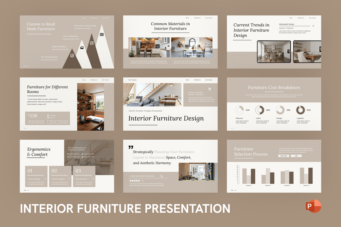 Template Presentasi PowerPoint Furnitur Interior yang Menarik