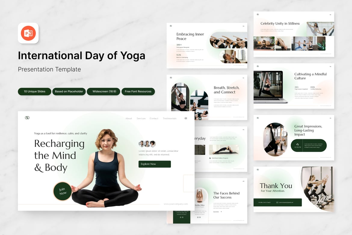 Template PowerPoint Hari Yoga Internasional yang Menawan