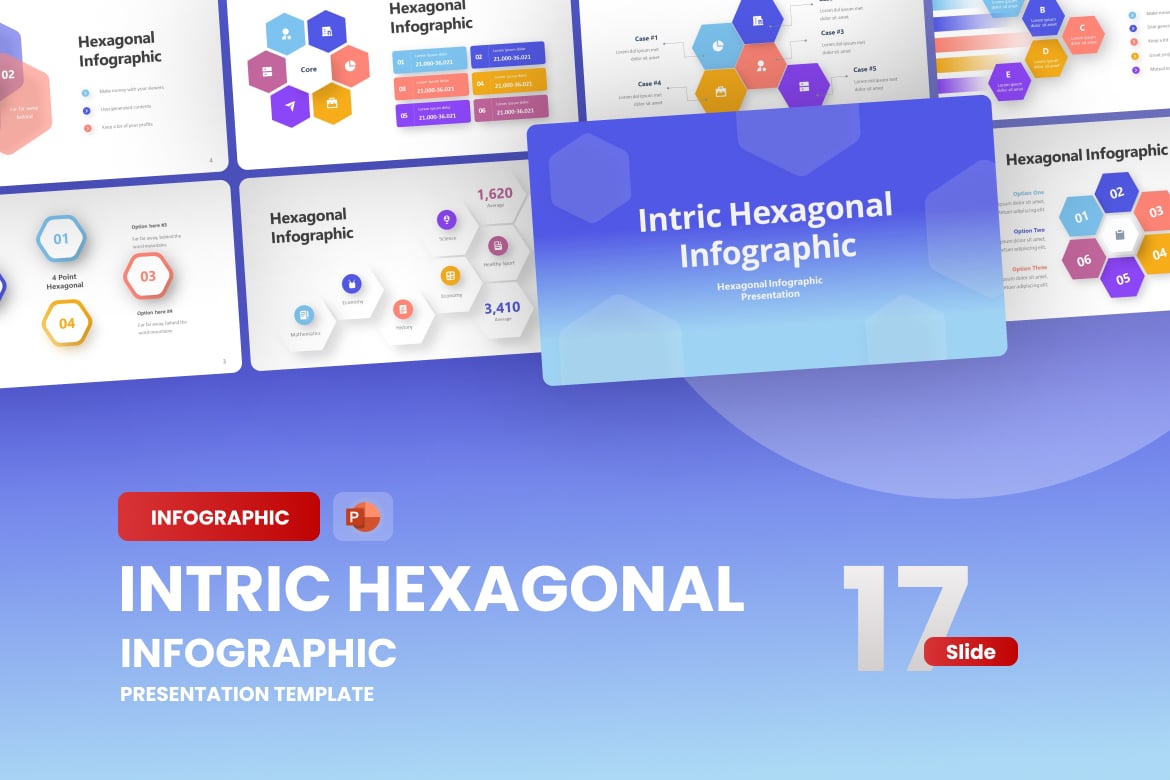 Template Presentasi PowerPoint Infografis Hexagonal yang Menarik
