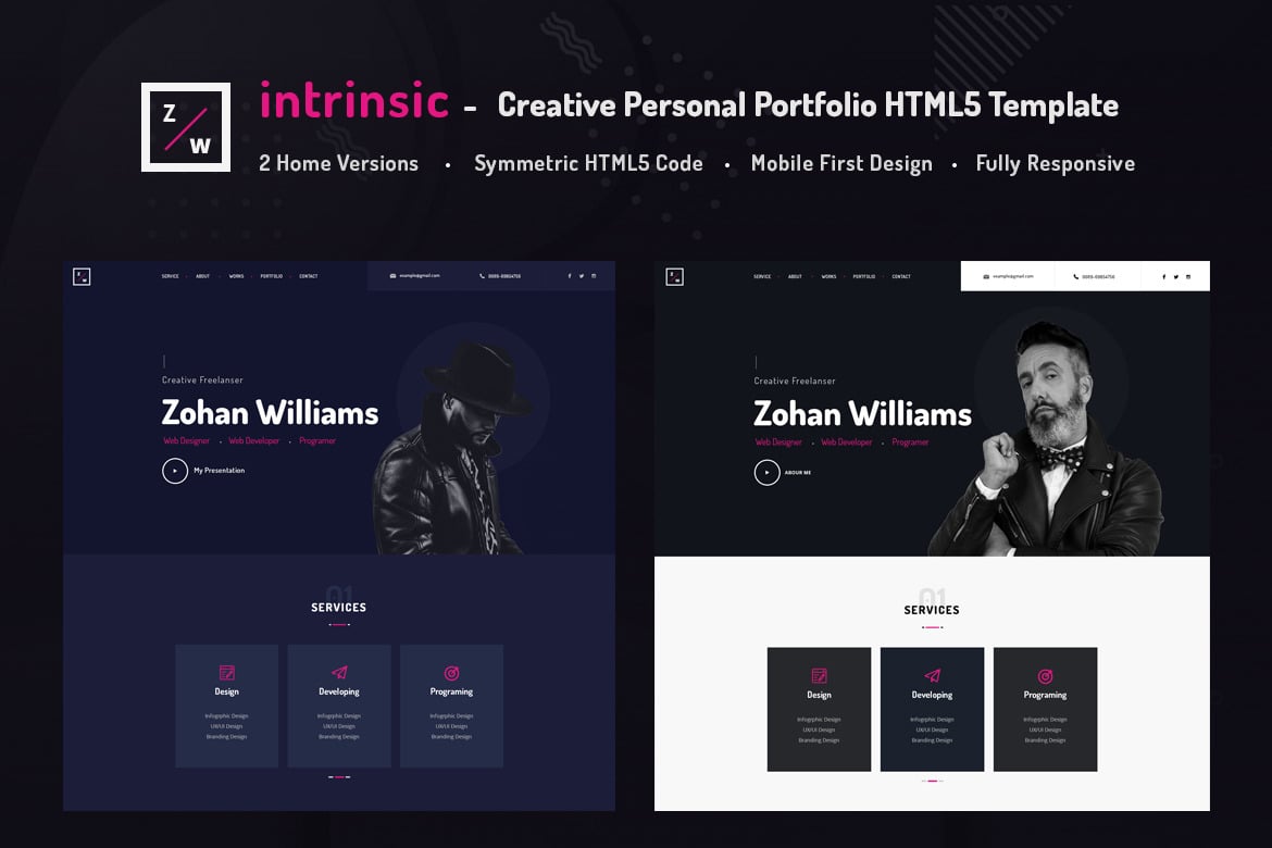 Template Website Kreatif Intrinsic untuk Portofolio Anda