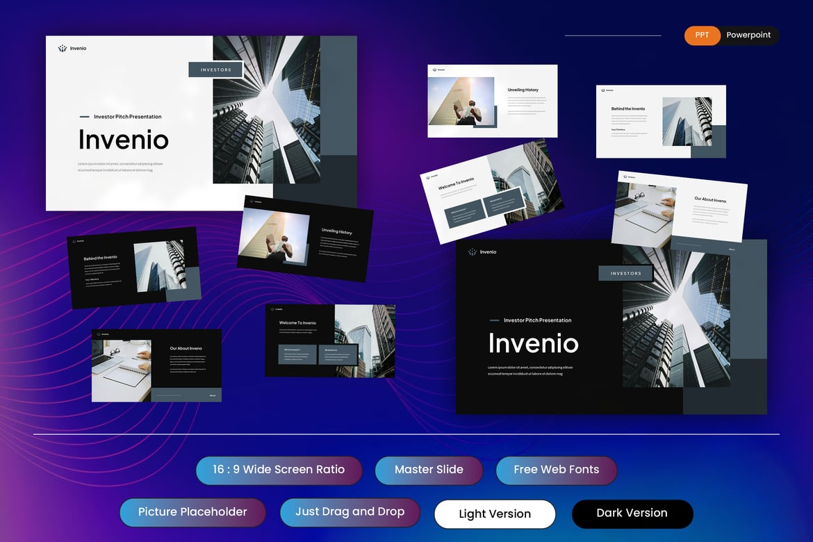 Invenio - Template Presentasi PowerPoint untuk Pitch Investor yang Menarik