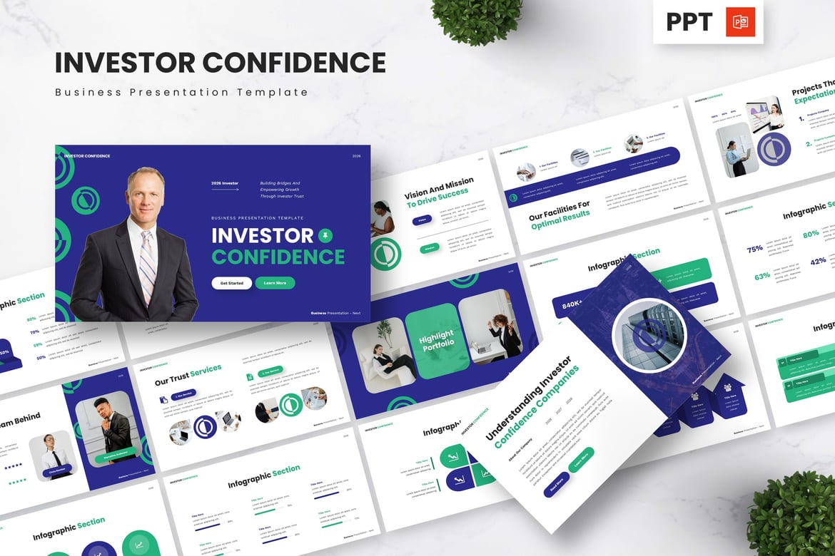 Template Presentasi Powerpoint Kepercayaan Investor yang Menarik