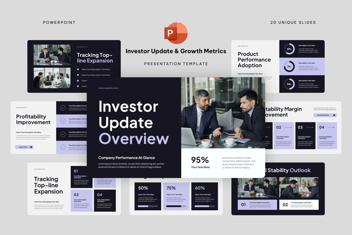 Template Presentasi Powerpoint Pembaruan Investor dan Metrik Pertumbuhan