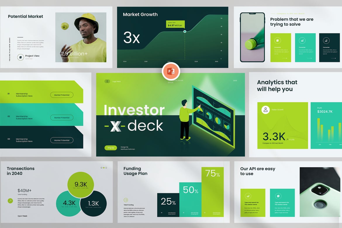 Template Presentasi PowerPoint Investor X untuk Pitch yang Menarik