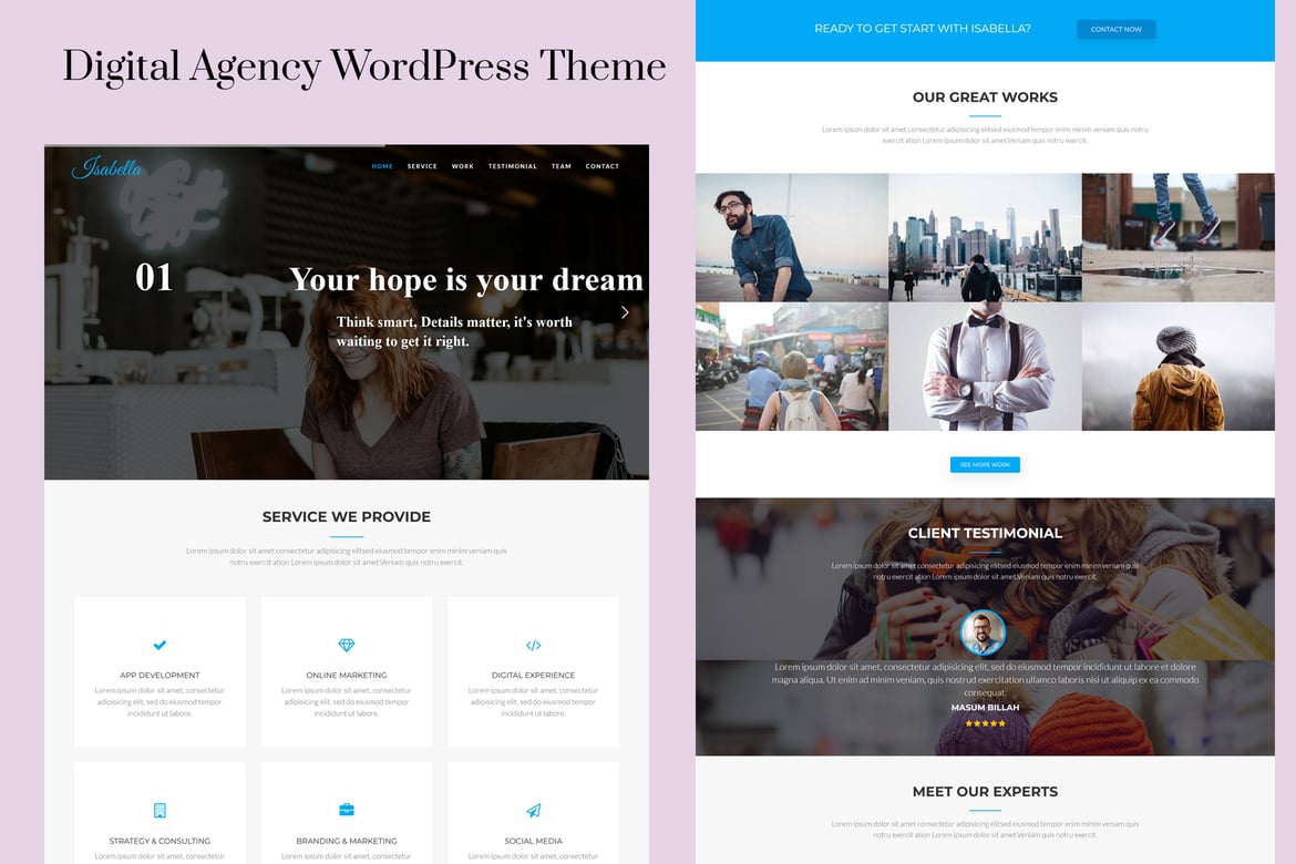 Isabella - Tema WordPress Satu Halaman untuk Agensi Digital yang Modern