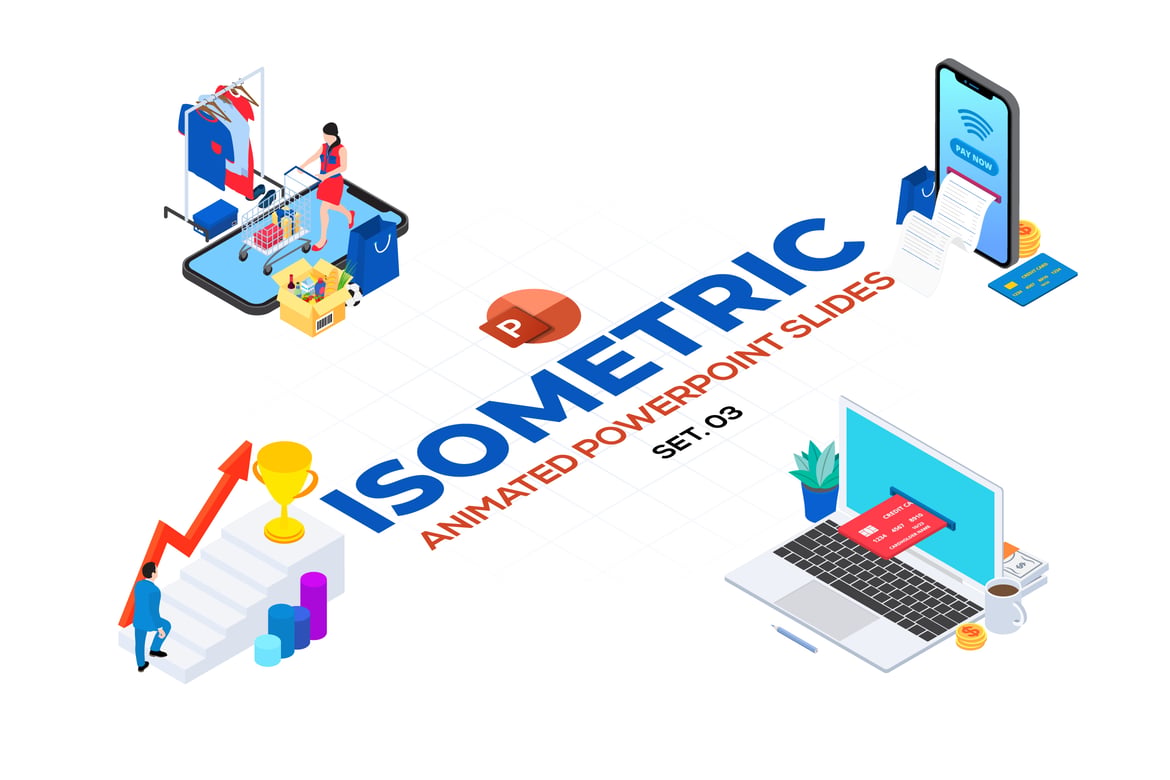 Template Presentasi PowerPoint Animasi Isometrik - Set 03
