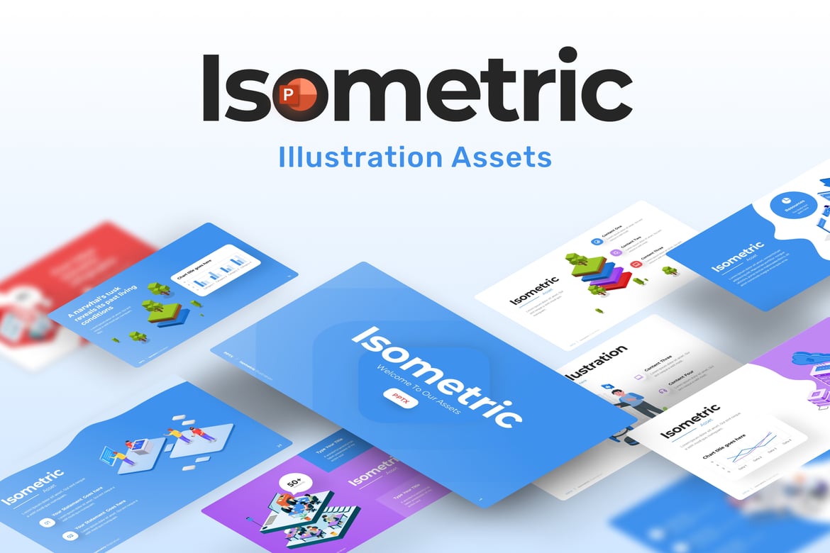 Template Presentasi PowerPoint dengan Ilustrasi Isometrik yang Menarik