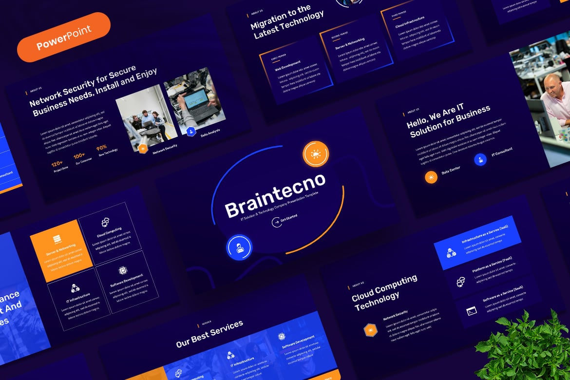 Template PowerPoint Braintecno untuk Solusi IT dan Teknologi