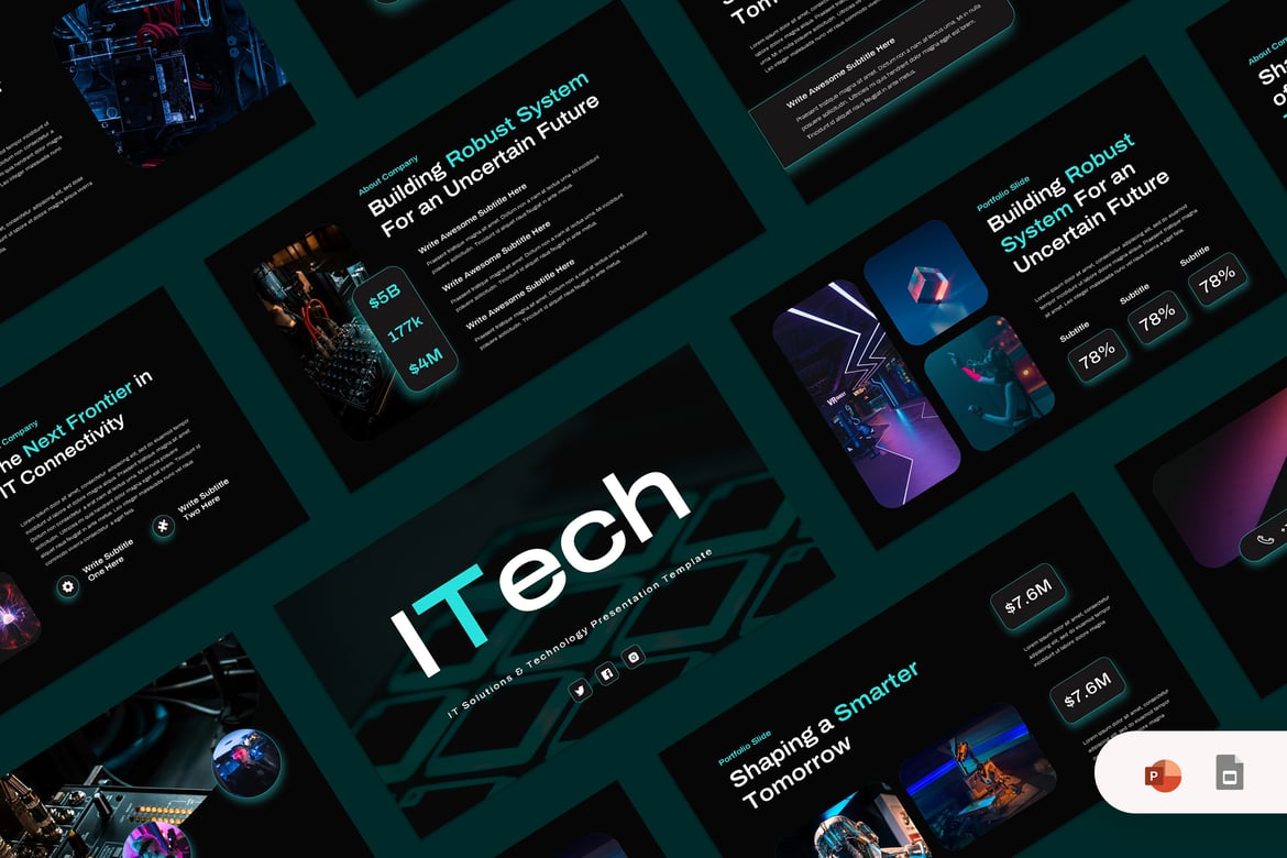 Template PowerPoint Solusi IT dan Teknologi yang Menarik