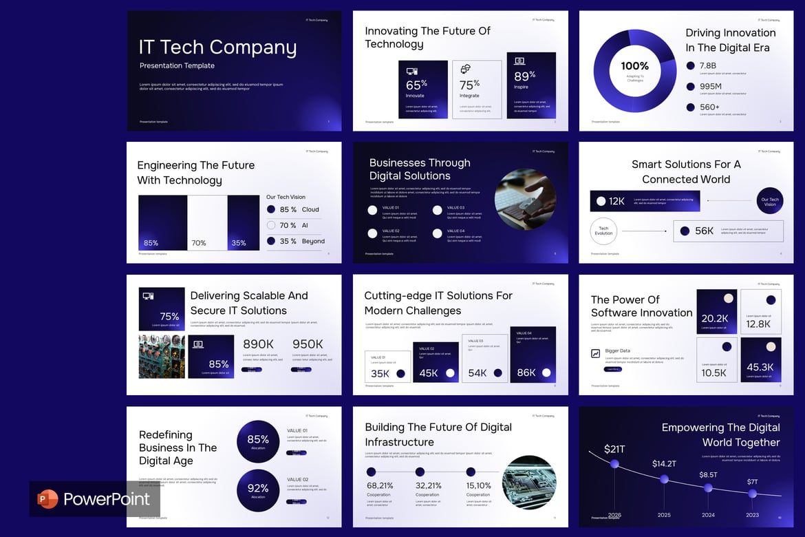 Template Presentasi PowerPoint Perusahaan Teknologi yang Modern dan Menarik