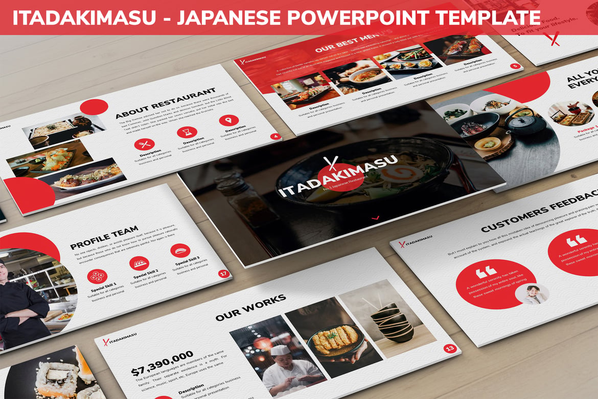Template PowerPoint Itadakimasu dengan Nuansa Jepang yang Modern