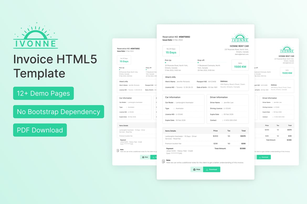 Ivonne - Template Invoice HTML Modern dan Responsif