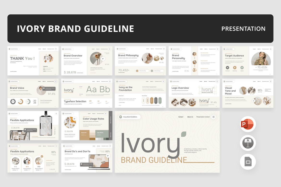 Template Presentasi Panduan Merek Ivory yang Menarik dan Profesional
