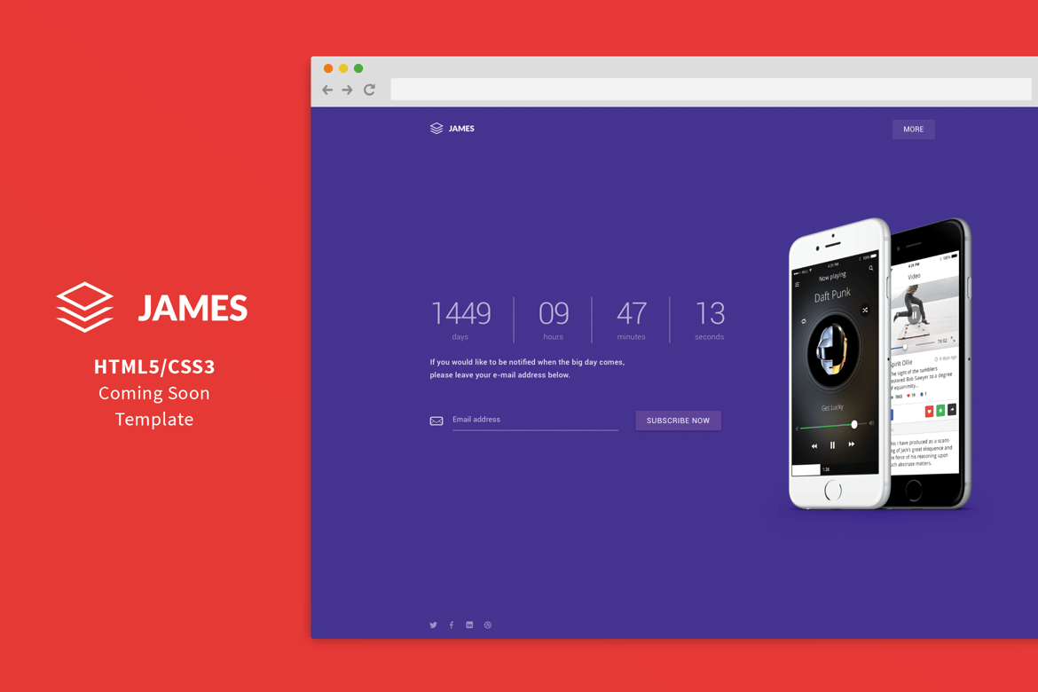 James - Template Website Coming Soon dengan Desain Material