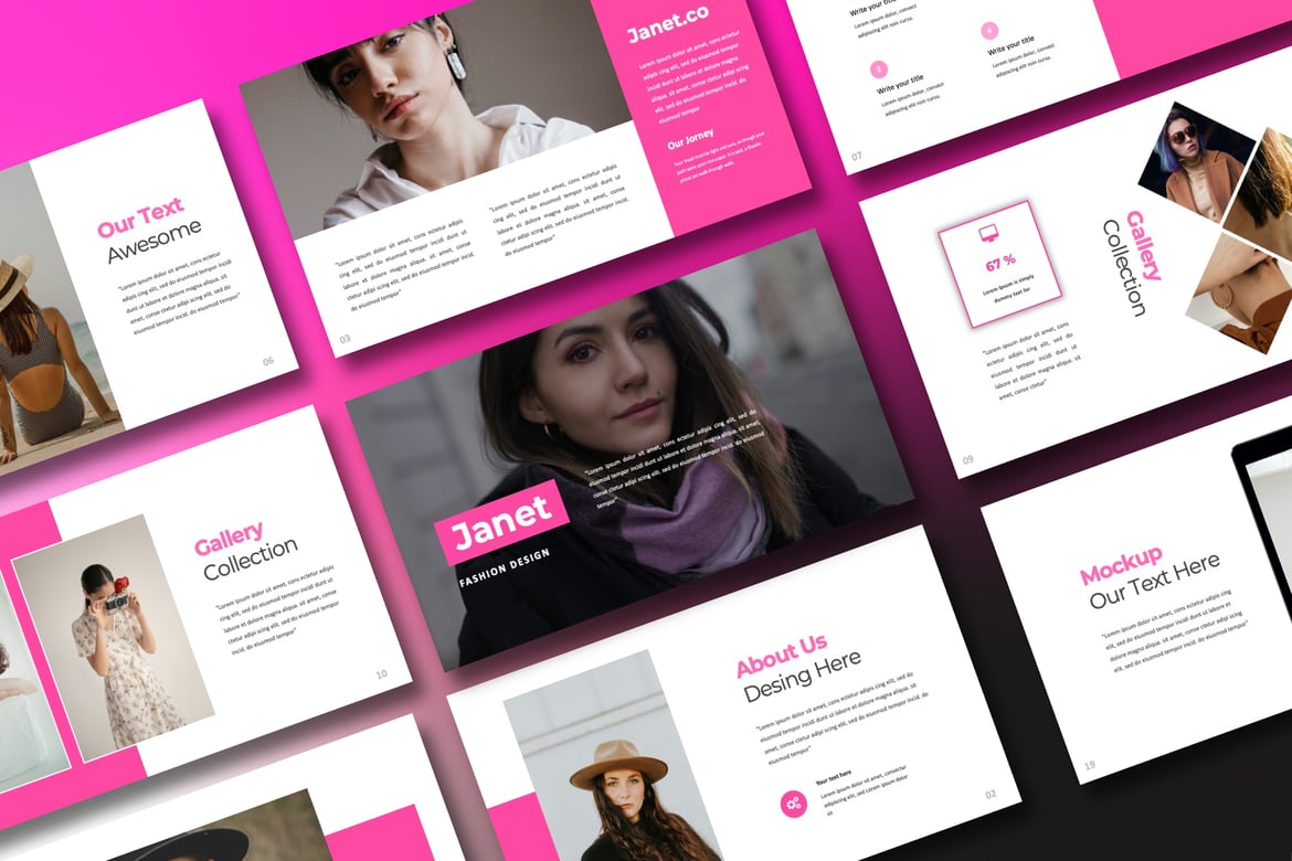 Template Presentasi PowerPoint Desain Fashion Janet yang Elegan
