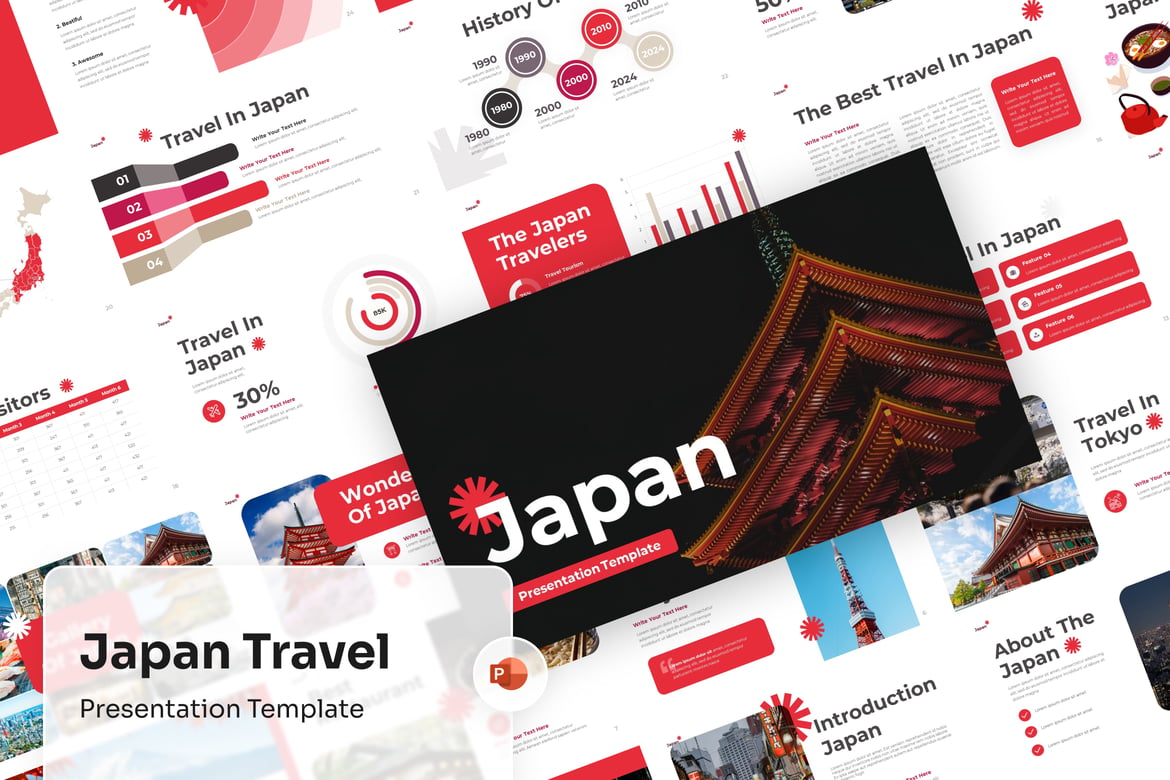 Template PowerPoint Perjalanan Menarik ke Jepang