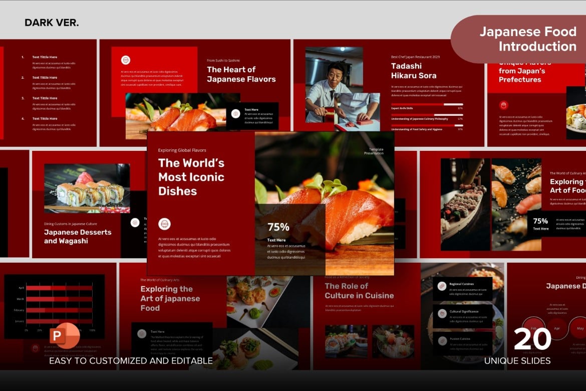 Template Presentasi PowerPoint: Pengenalan Masakan Jepang Versi Gelap