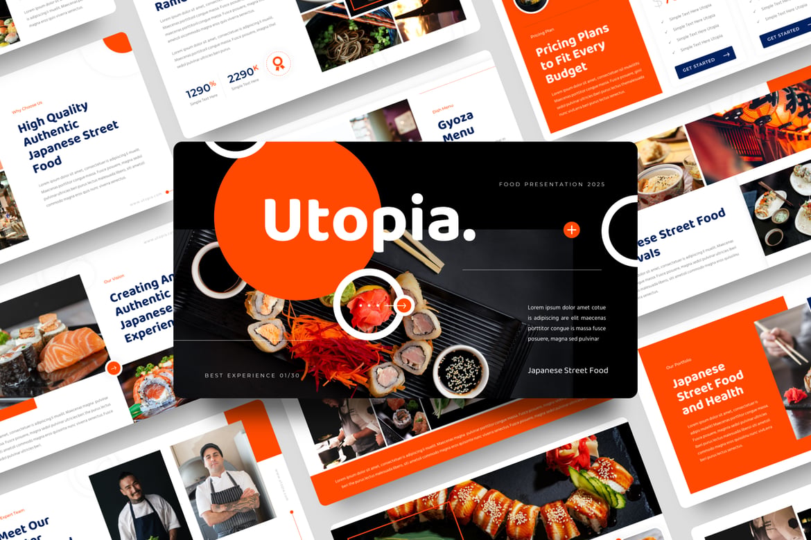 Template PowerPoint Makanan Jalanan Jepang yang Menarik dan Modern
