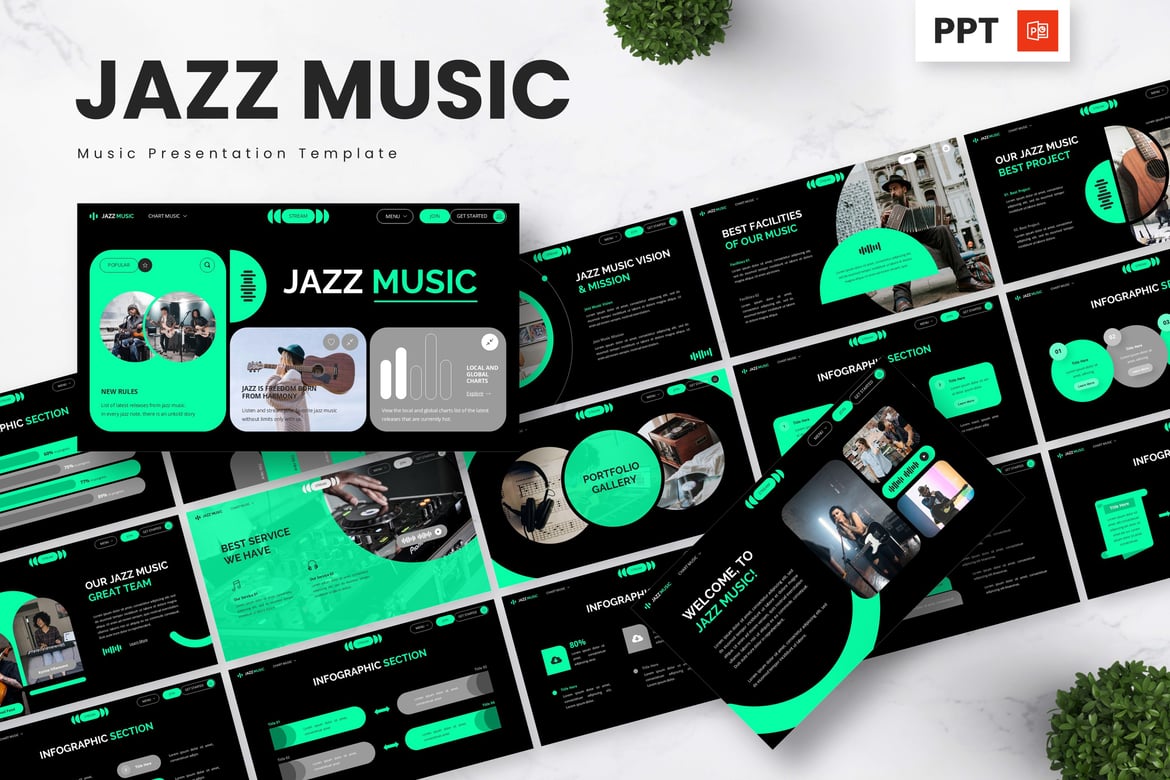 Template Presentasi Musik Jazz yang Menawan