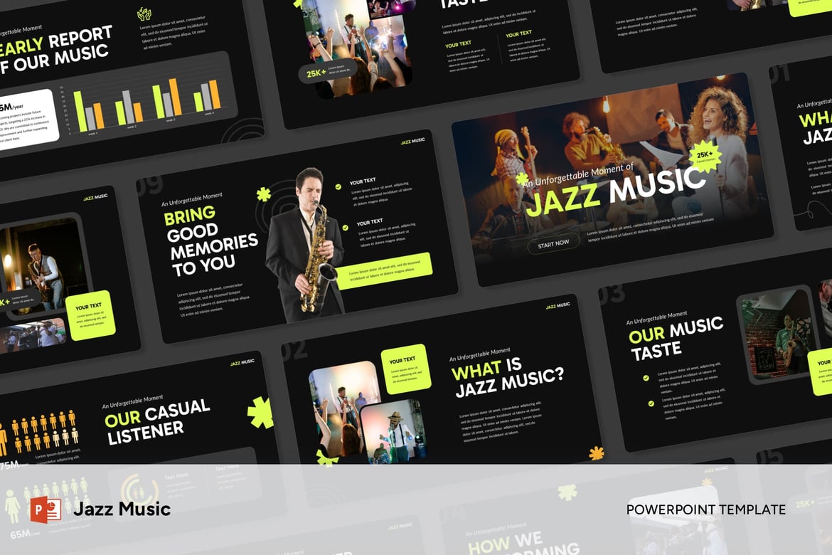 Template Powerpoint Musik Jazz yang Menawan