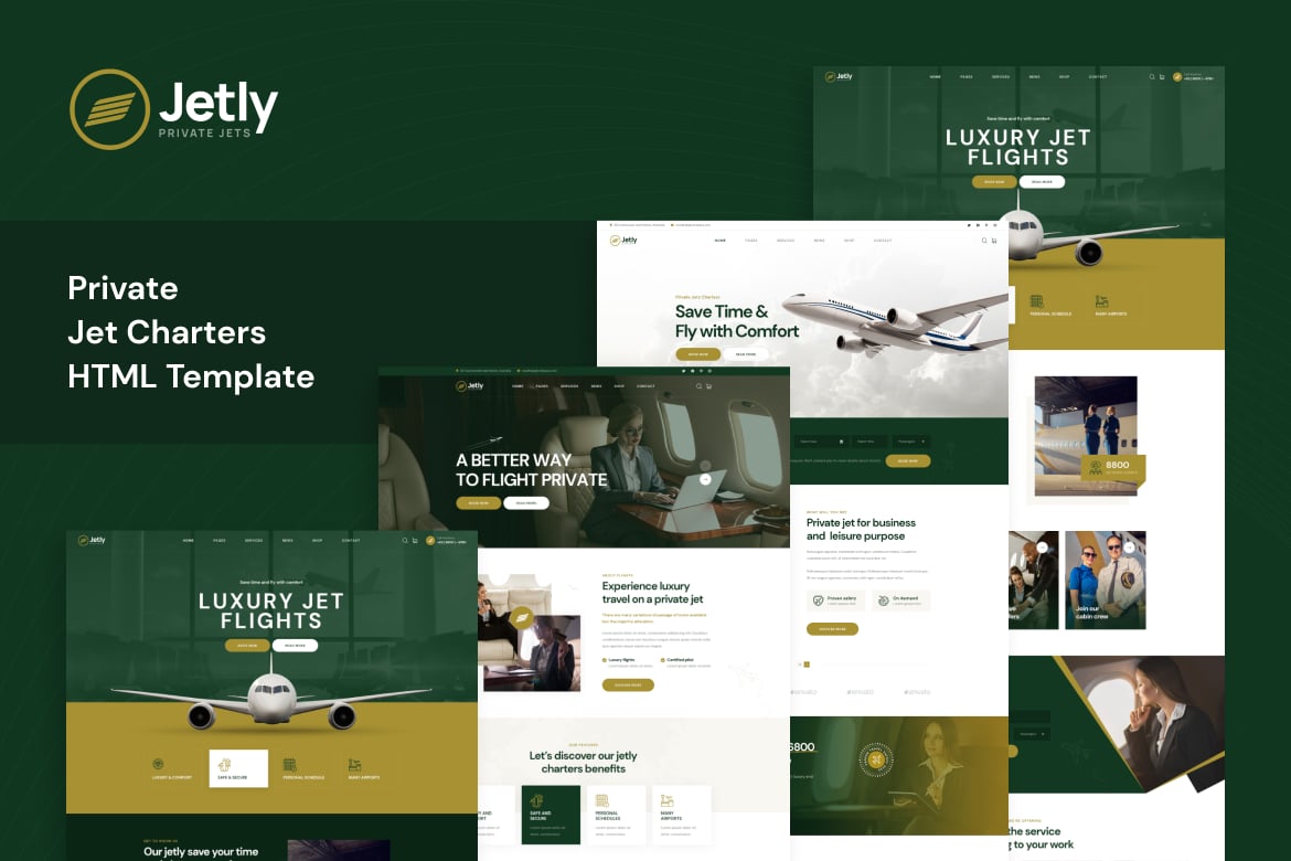 Jetly - Template Website Sewa Jet Pribadi yang Modern dan Menarik