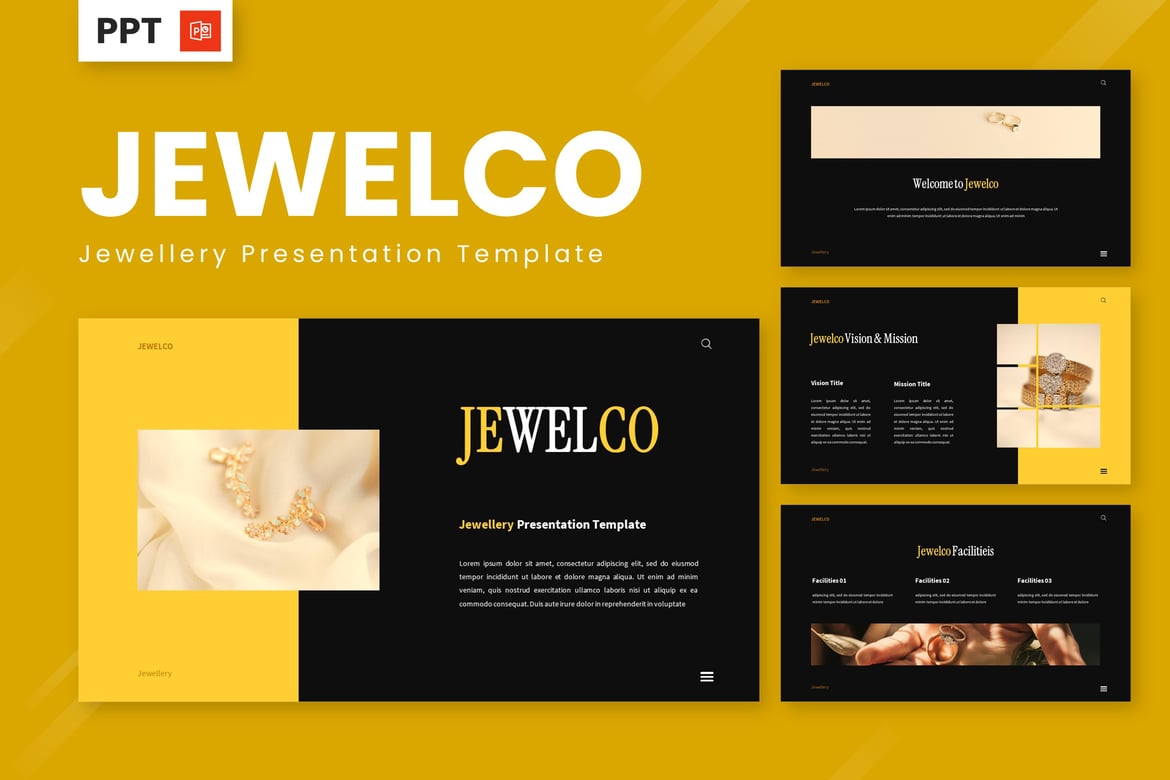 Template Presentasi PowerPoint Jewelco - Elegan dan Mewah untuk Perhiasan