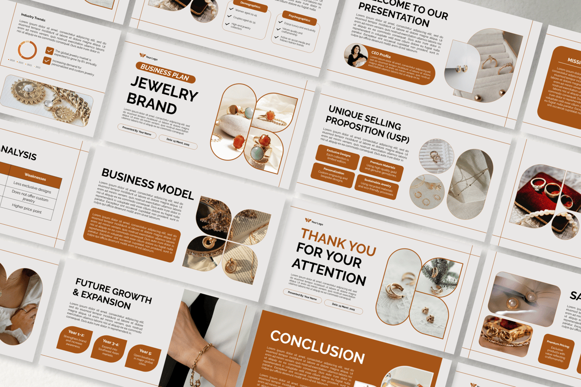 Template Powerpoint Mewah untuk Brand Perhiasan Anda