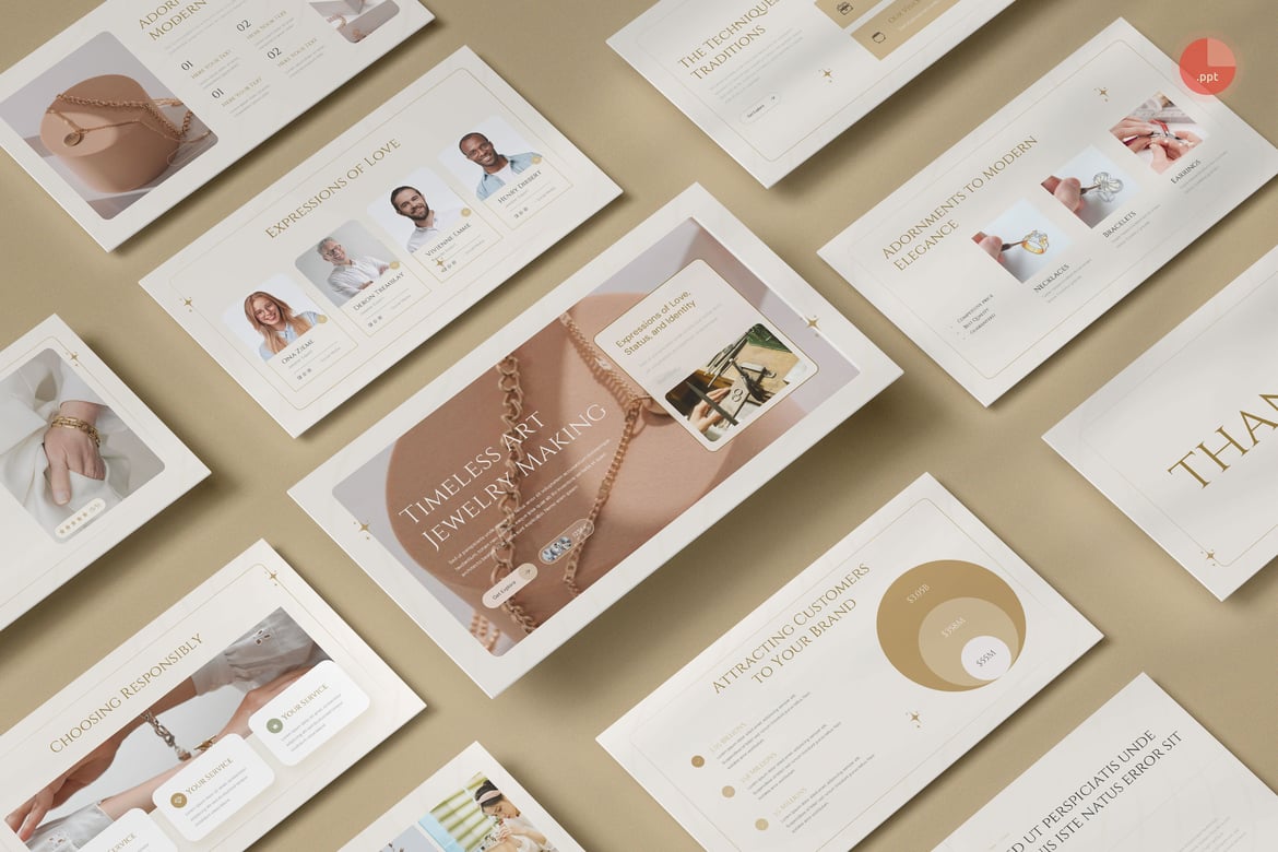 Template Presentasi PowerPoint Bertema Perhiasan yang Menarik