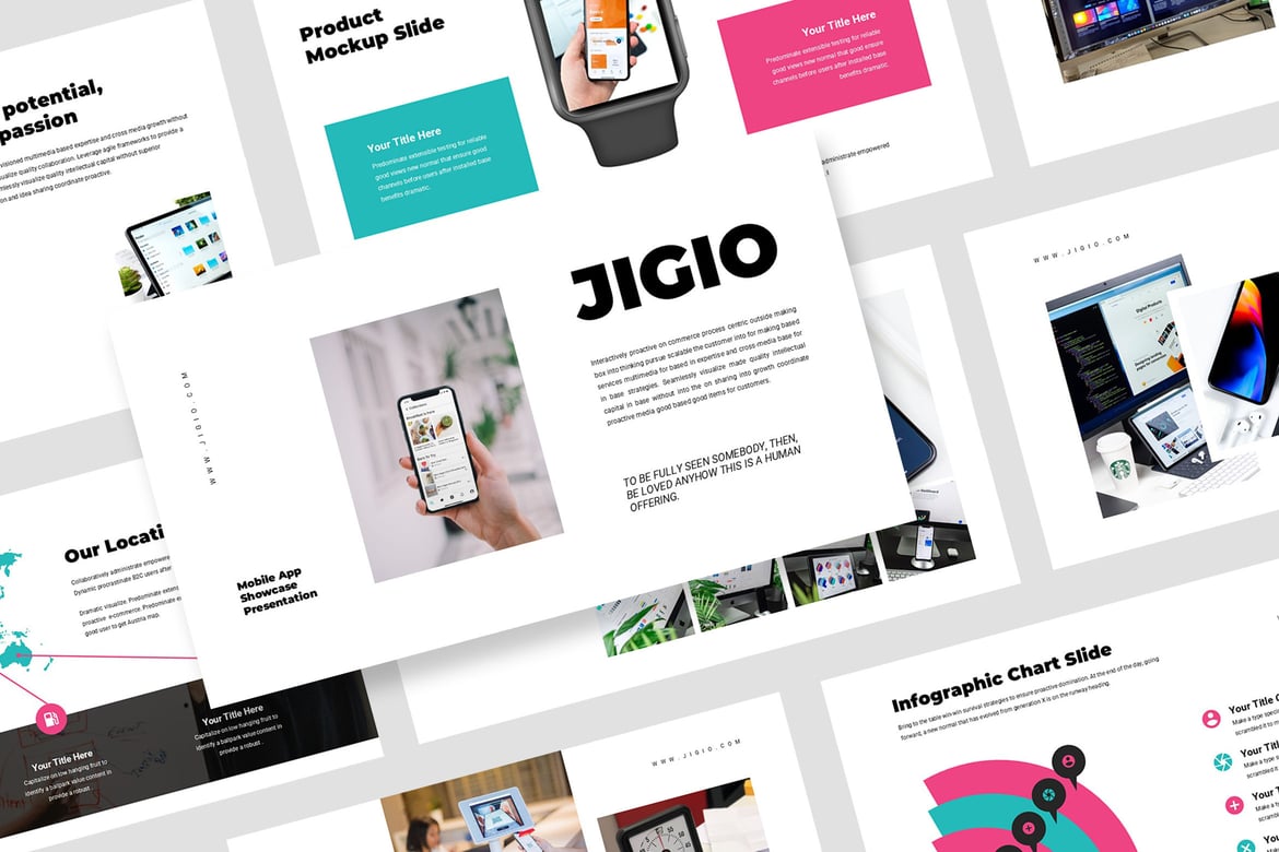Jigio: Template Powerpoint Showcase Aplikasi Mobile yang Menarik