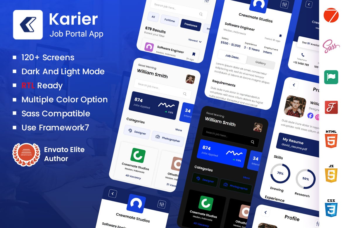 Template Website Aplikasi Mobile Job Portal Berbasis Framework7 PWA