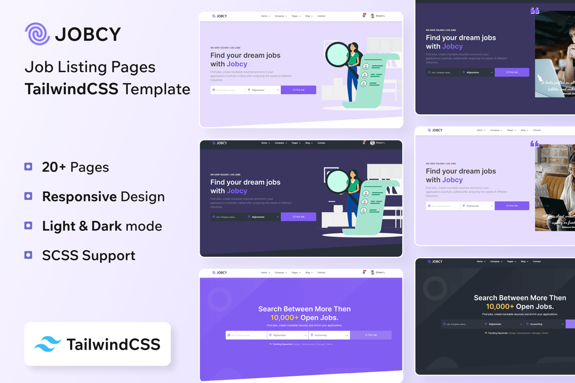 Jobcy - Template Website Daftar Lowongan Kerja dengan Tailwind CSS