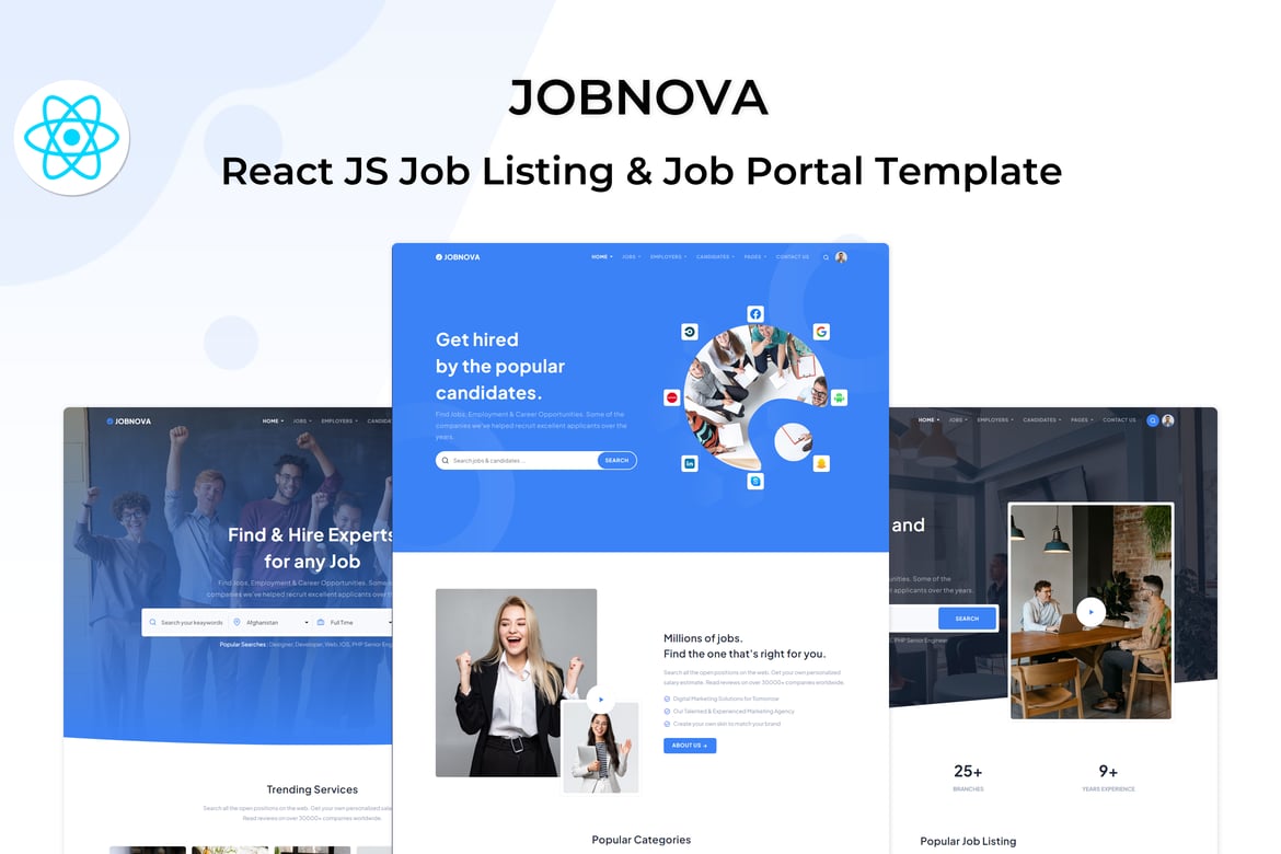 Jobnova - Template Website Job Board Berbasis React Js yang Modern