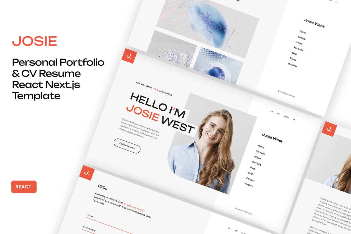 Josie - Template Website Portofolio Pribadi React Next.js yang Menarik