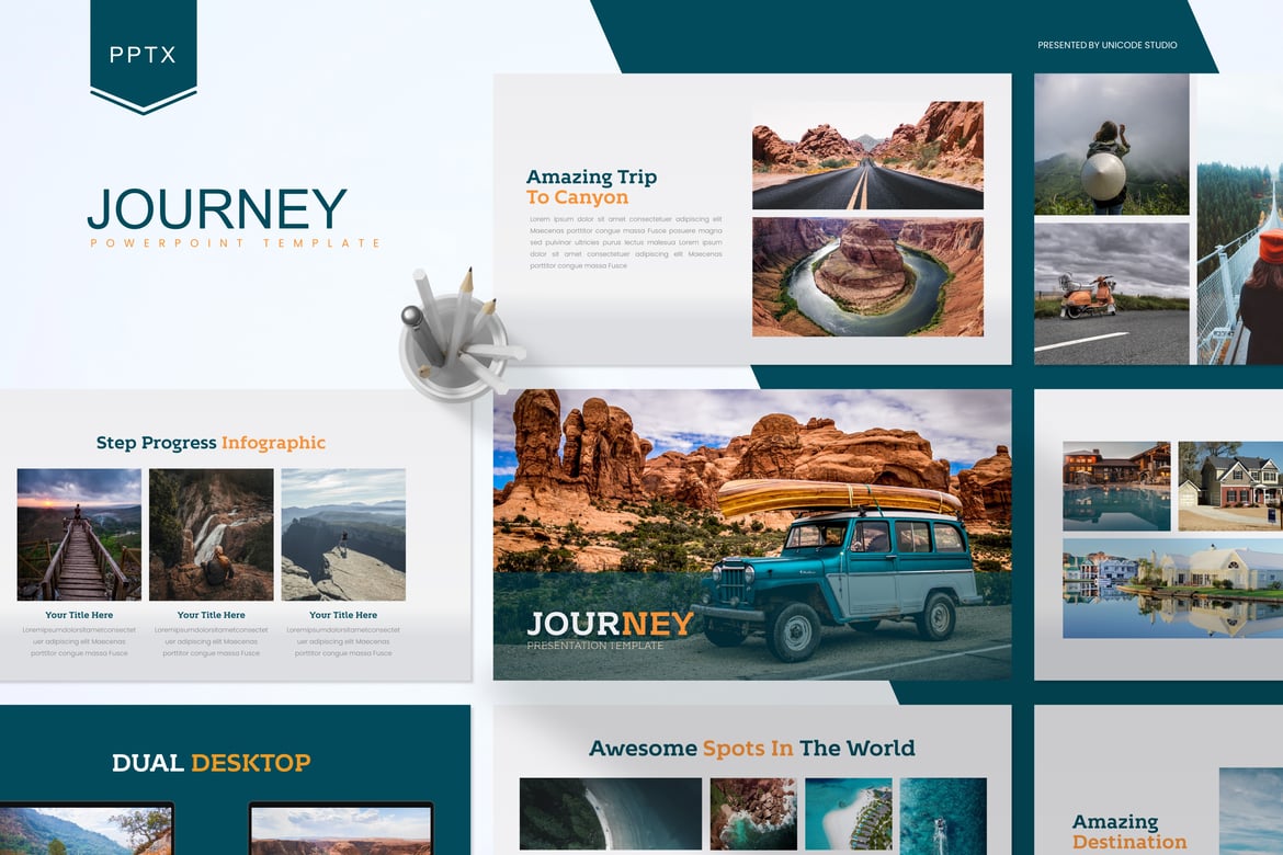 Template Presentasi PowerPoint Journey yang Modern dan Stylish